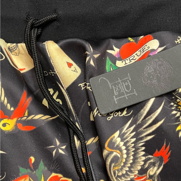 Ed Hardy Women's Shrunken Flashboard Track Pants multicolor tattoo art - Picture 11 of 14